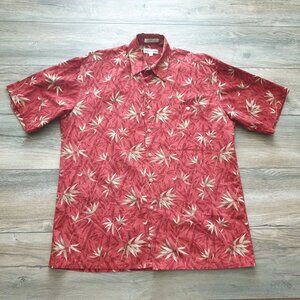 Pierre Cardin Men's Hawaiian Shirt M Red Leaf Print 100% Cotton Made In Korea